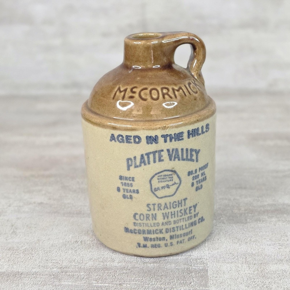 Rare Vintage McCormick Platte Valley Straight Corn Moonshine Whiskey Jug 5" USA